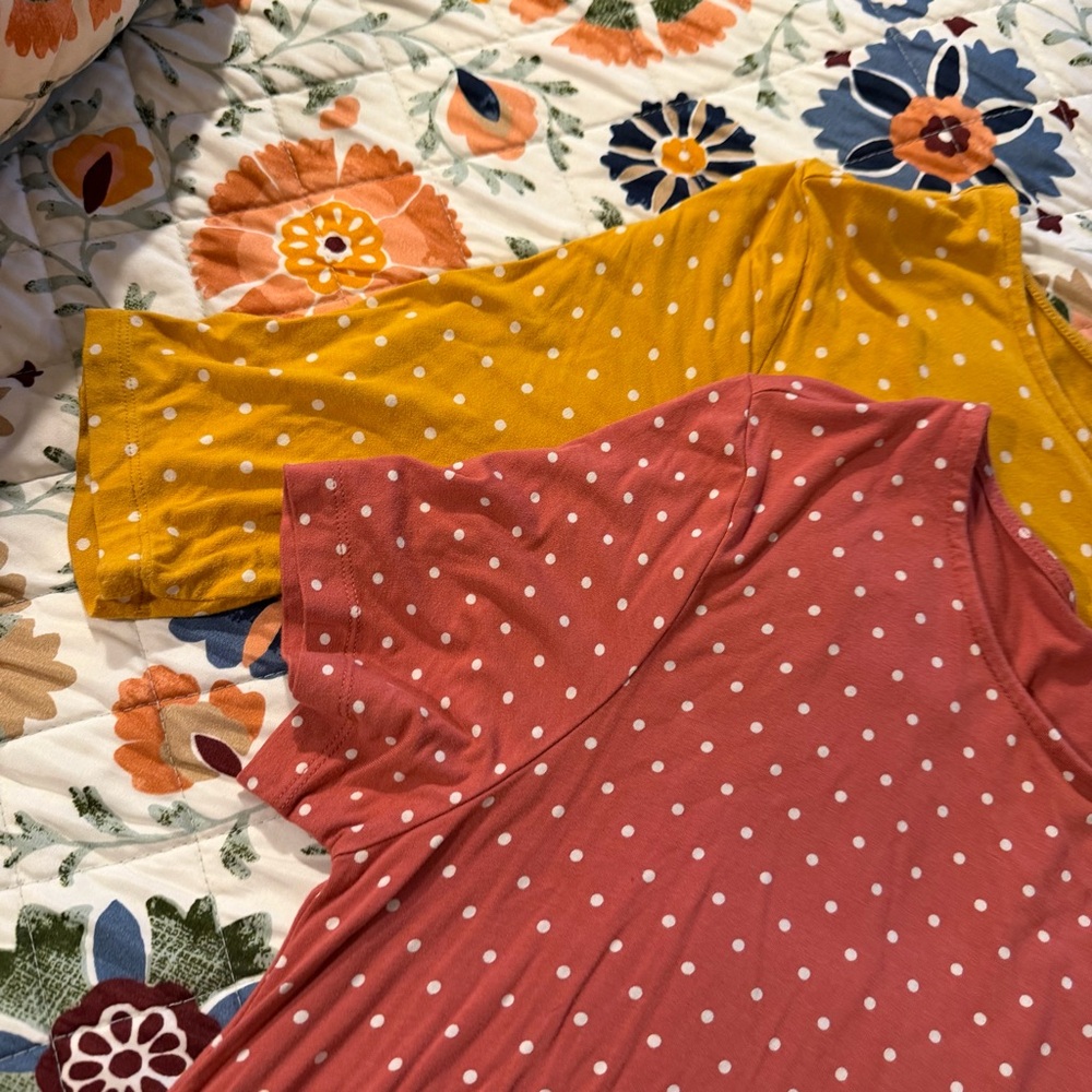 2 Old Navy Polka Dot Midi Dresses  — Mustard and Dusty Rose